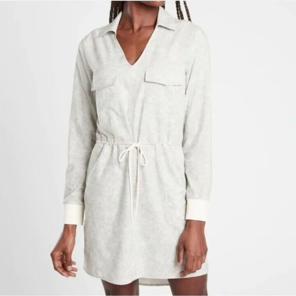 ATHLETA Zuma Printed Shirtdress Lightweight V-neck Pockets Viper Gray M
